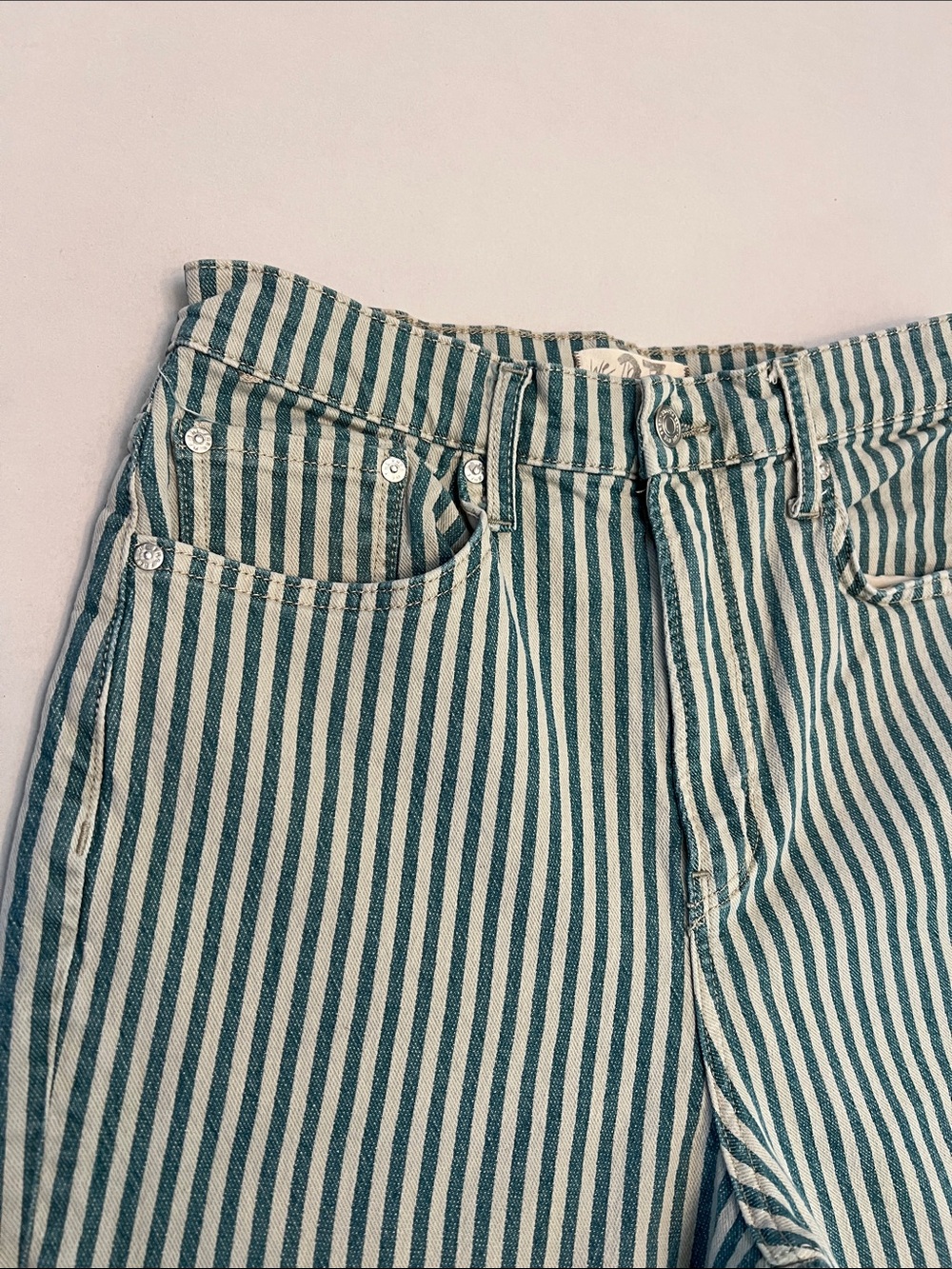 FREE PEOPLE WE THE FREE ASTORIA HIGH RISE BLUE /WHITE STRIPED WIDE LEG JEANS 27 - Picture 5 of 14